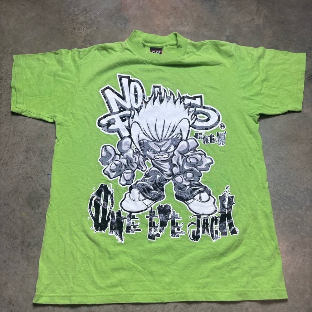 No Rules Clothing One Eyed Jack solo hit skater tshirt Vintage 90s Green Boys 14